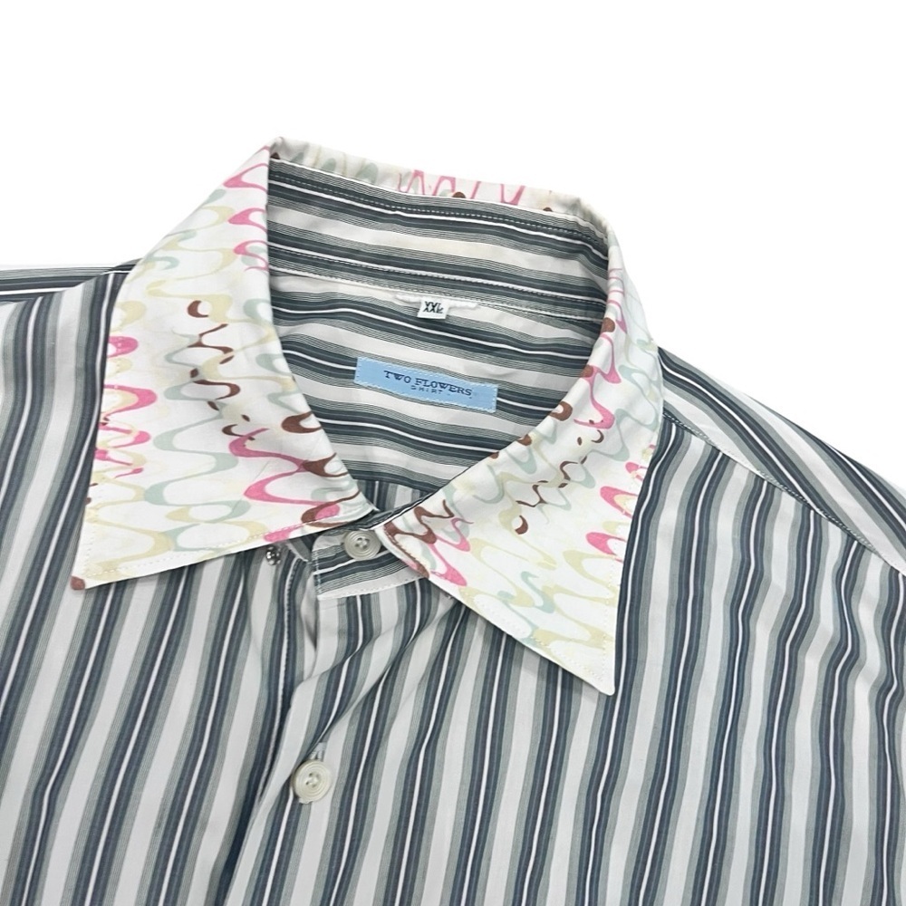 Two Flowers Striped Cotton Shirt XXL Made in Italy - Picture 3 of 10